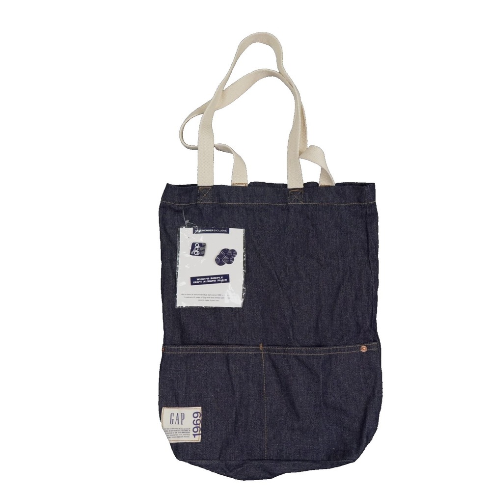 Gap Denim Shoulder Tote Bag Pockets 50th Anniversary Limited Edition Enamel Pins